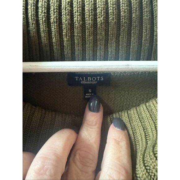 Talbots Olive Green Wide Mock Neck 3/4 Sleeve Sweater sz S - Picture 5 of 7